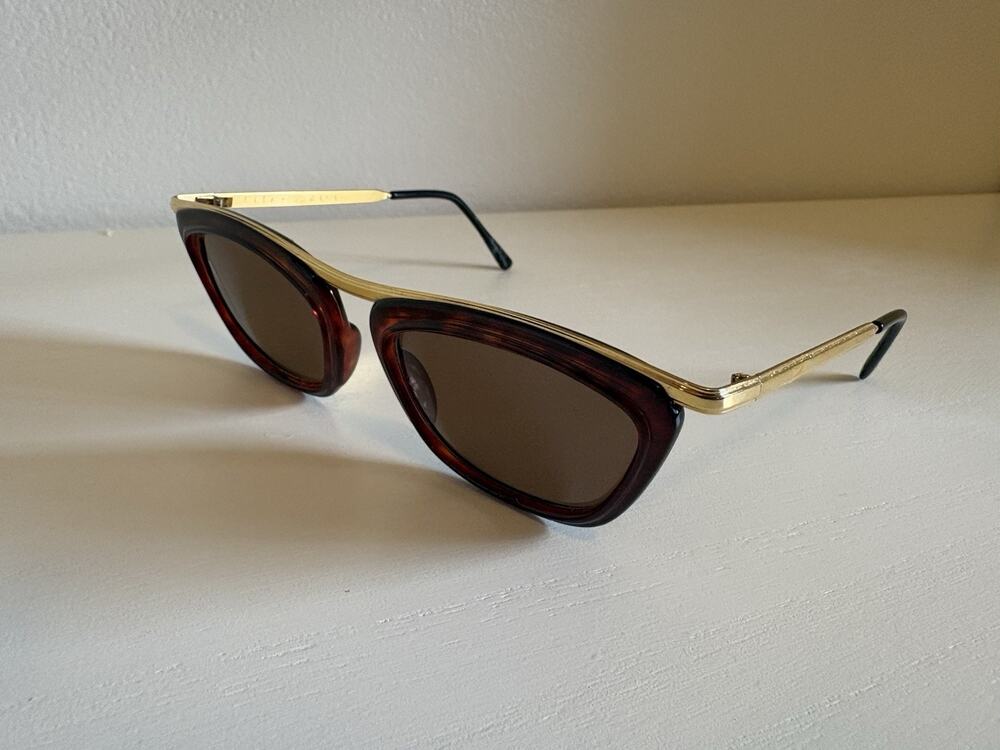Vintage Ellen Tracy Brown Tortoise Sunglasses Gold Tone Frames